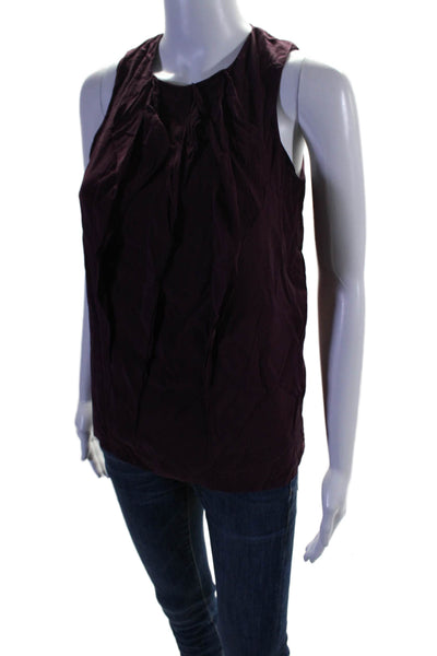 Vince Womens Silk Sleeveless Scoop Neck Ruffled Buttoned Blouse Purple Size 2