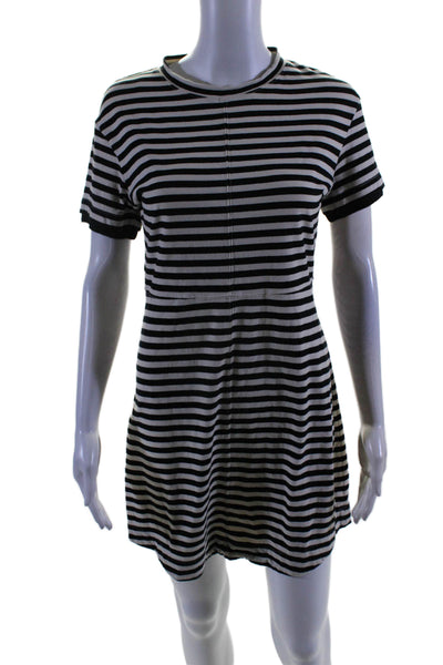 Derek Lam Collective Womens Striped Short Sleeve T-Shirt Dress Black Size 2 1392