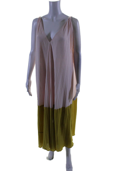 TOME Collective Womens Watercolor Pleated Midi Dress Pink Size 6 15088996