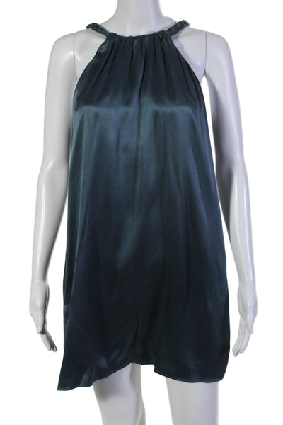 Dream Society Womens Sleeveless Braided Scoop Neck Silk Dress Blue Size XS