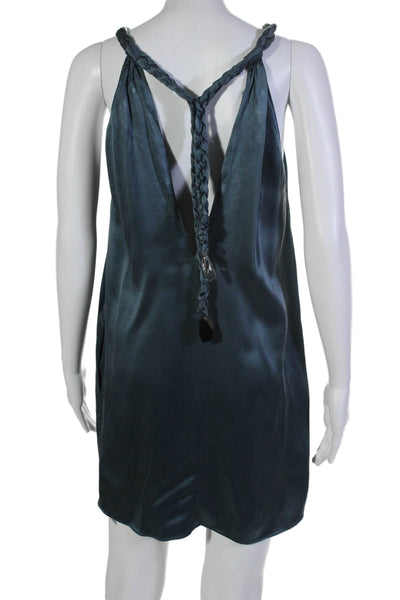 Dream Society Womens Sleeveless Braided Scoop Neck Silk Dress Blue Size XS