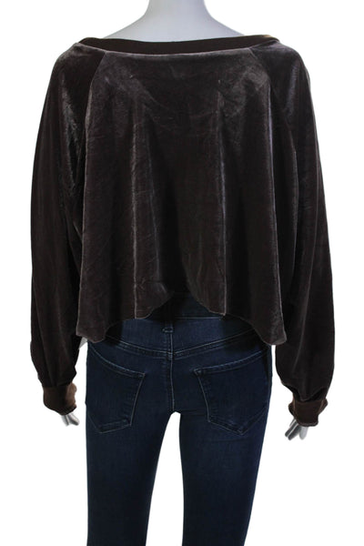 Nude Womens Long Sleeve Tie Front Oversized Velvet Cropped Shirt Brown Large