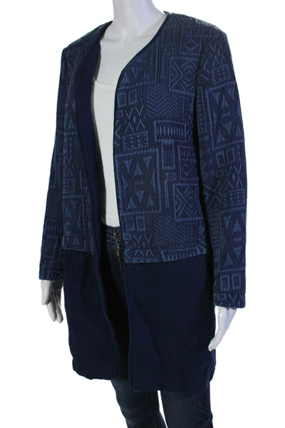 Zara Womens Long Sleeve Open Front Knit Jacket Blue Cotton Size Medium