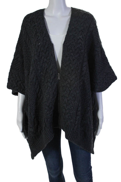 Vince Womens Wool Ribbed V NeCK Zipped Detailed Poncho Sweater Gray Size M