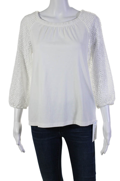 Talbots Womens Crochet Long Sleeves Pullover Blouse White Size Petite Small