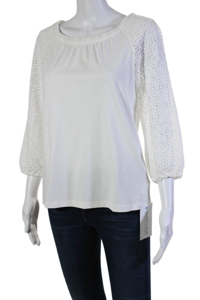 Talbots Womens Crochet Long Sleeves Pullover Blouse White Size Petite Small