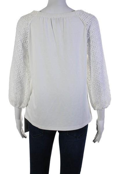 Talbots Womens Crochet Long Sleeves Pullover Blouse White Size Petite Small