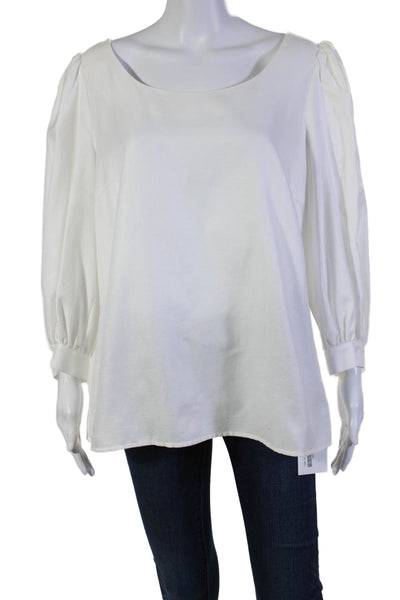 Escada Womens Long Puffy Sleeves Blouse Porcelain White Cotton Size EUR 42