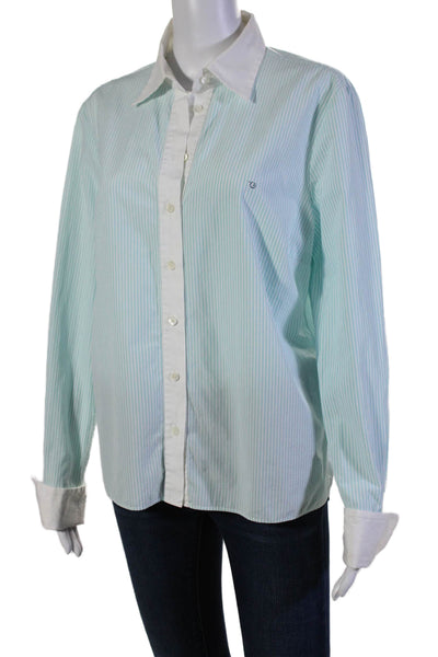 Escada Sport Womens Striped Button Down Shirt Blue White Cotton Size EUR 42