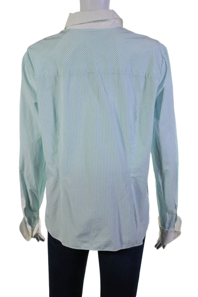 Escada Sport Womens Striped Button Down Shirt Blue White Cotton Size EUR 42