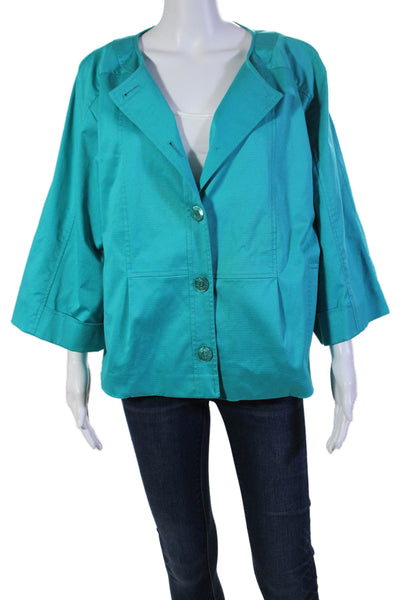 Escada Womens Long Sleeves Button Down Jacket Turquoise Blue Cotton Size Small