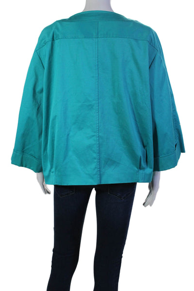 Escada Womens Long Sleeves Button Down Jacket Turquoise Blue Cotton Size Small