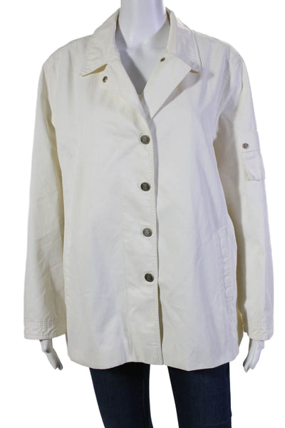 Feraud Womens Long Sleeves Button Down Jacket White Cotton Blend Size 14