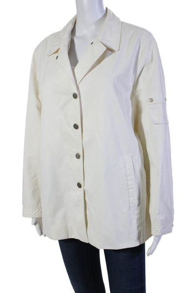 Feraud Womens Long Sleeves Button Down Jacket White Cotton Blend Size 14