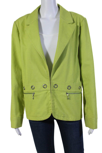 St. John Sport Womens Grommet Waist Jacket Lime Green Cotton Size Extra Large