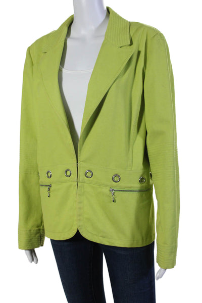 St. John Sport Womens Grommet Waist Jacket Lime Green Cotton Size Extra Large