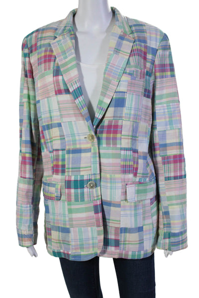 Lauren Ralph Lauren Womens Plaid Blazer Jacket Multi Colored Cotton Size Large