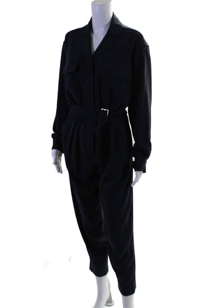 Faith Connexion Annabelle Womens Button Down Belted Jumpsuit Navy Blue Size EUR