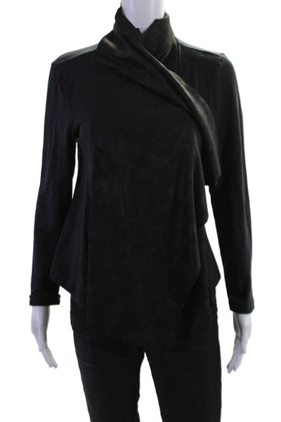 Splendid Womens Cotton Open Front Long Sleeve Cardigan Sweater Navy Black Size M