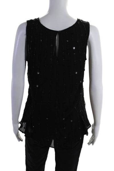 Ecru Womens Sleeveless Beaded Sequin Tank Blouse Black Size XS