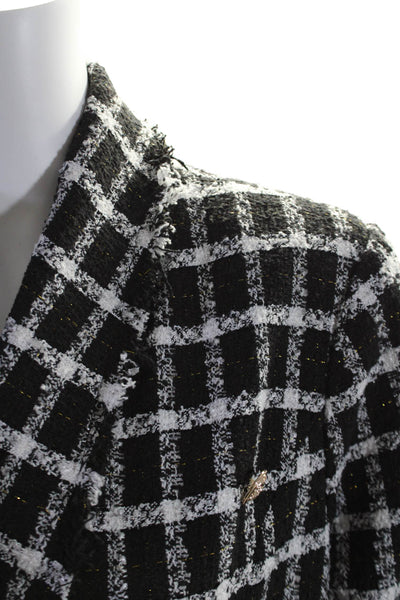 Aqua Womens Tweed Double Breasted Plaid Blazer Black White Size L