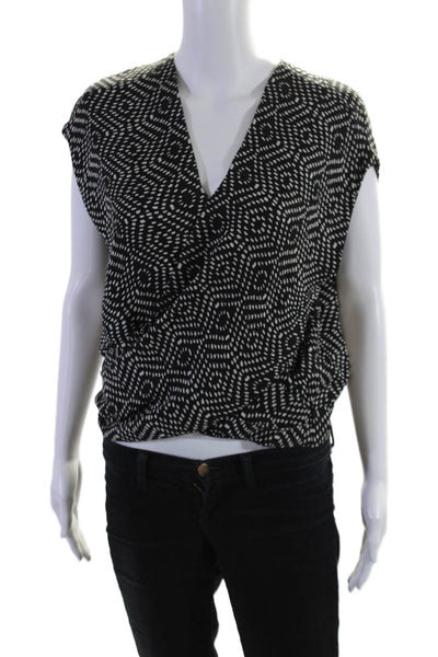 L'Agence Womens Silk Sleeveless Geometric Print V Neck Blouse Black Size M