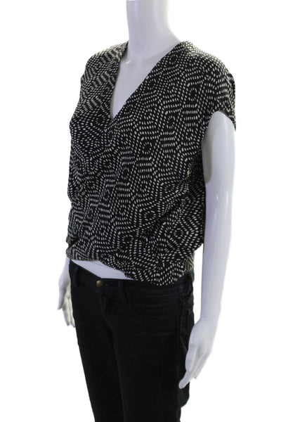 L'Agence Womens Silk Sleeveless Geometric Print V Neck Blouse Black Size M