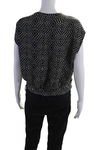 L'Agence Womens Silk Sleeveless Geometric Print V Neck Blouse Black Size M