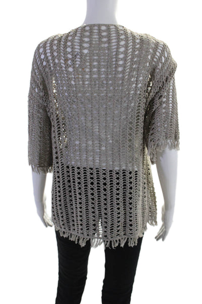 Chan Luu Womesn Open Front Short Sleeve Open Knit Cardigan Gray Size S