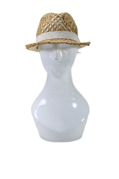 Beach by Flora Bella Womens Raffia Adjustable Ribbon Trim Fedora Hat Beige OS