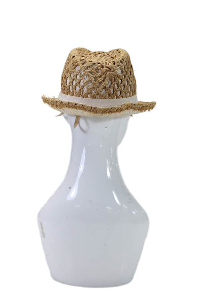 Beach by Flora Bella Womens Raffia Adjustable Ribbon Trim Fedora Hat Beige OS