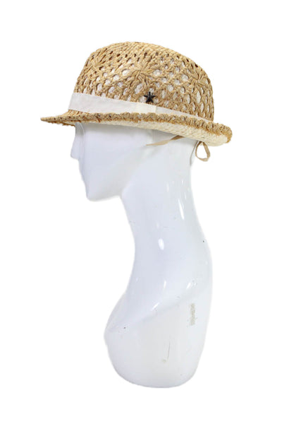 Beach by Flora Bella Womens Raffia Adjustable Ribbon Trim Fedora Hat Beige OS