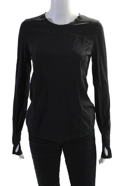 Lululemon Womens Stretch Round Neck Long Sleeve Activewear Top Black Size 6