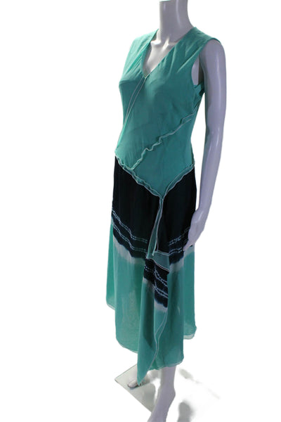 Donna Karan Women's Sleeveless Ruffle Asymmetrical Hem Midi Dress Green Size 8