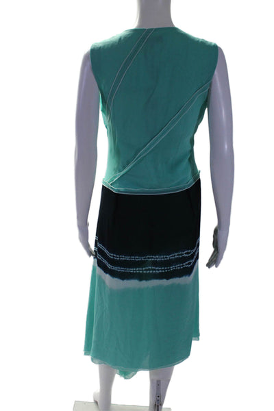 Donna Karan Women's Sleeveless Ruffle Asymmetrical Hem Midi Dress Green Size 8