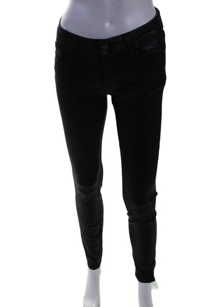 Paige Womens Cotton Textured Zip Button Skinny Leg Jeans Black Size EUR 26