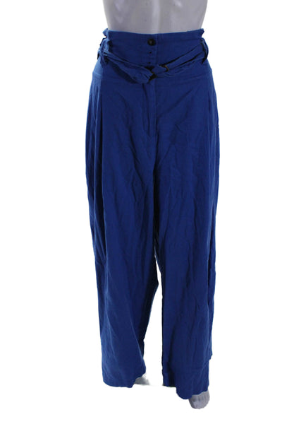 Eudon Choi Collective Womens Wide Leg Linen Trousers Blue Size 4 12775317