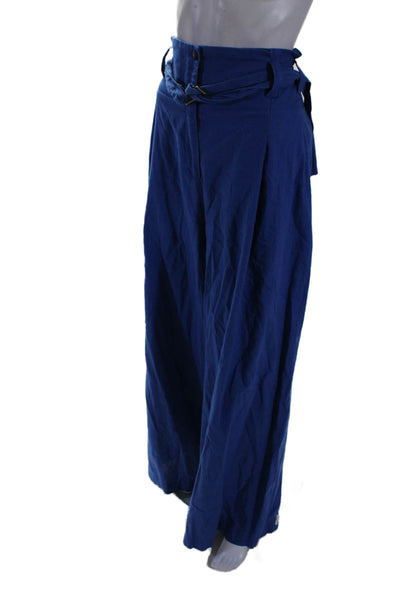 Eudon Choi Collective Womens Wide Leg Linen Trousers Blue Size 8 12776481