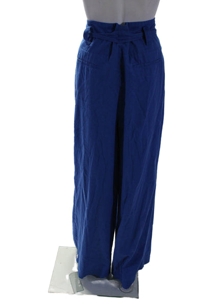 Eudon Choi Collective Womens Wide Leg Linen Trousers Blue Size 4 12775317