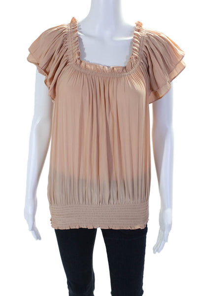 Ramy Brook Womens Blush Pink Off Shoulder Short Sleeve Blouse Top Size XL