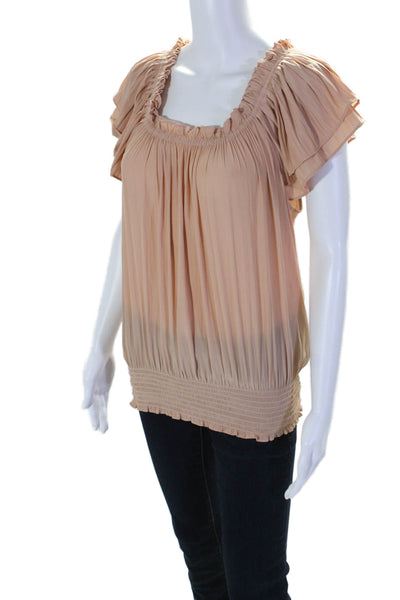 Ramy Brook Womens Blush Pink Off Shoulder Short Sleeve Blouse Top Size XL