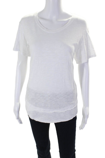 Wilt Womens White Cotton Scoop Neck Short Sleeve Swing Blouse Top Size L