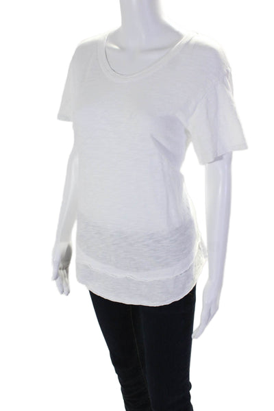 Wilt Womens White Cotton Scoop Neck Short Sleeve Swing Blouse Top Size L