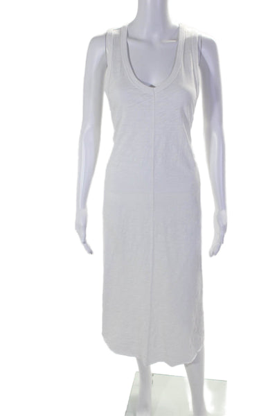 Leallo Womens Cotton White Scoop Neck Sleeveless Tank Dress Size L