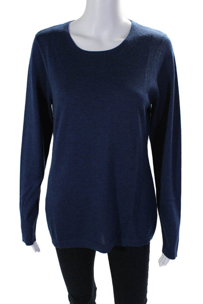 Forte Cashmere Womens Crew Neck Long Sleeves Pullover Sweater Navy Blue Size Lar