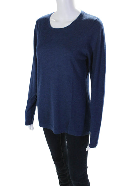 Forte Cashmere Womens Crew Neck Long Sleeves Pullover Sweater Navy Blue Size Lar