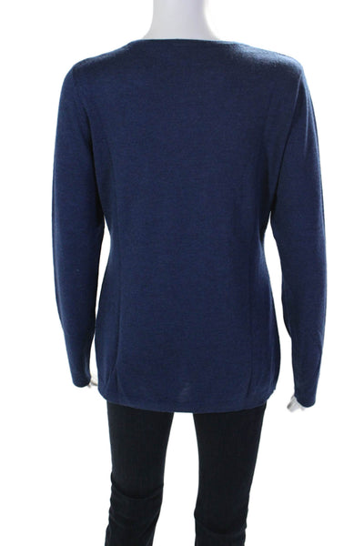 Forte Cashmere Womens Crew Neck Long Sleeves Pullover Sweater Navy Blue Size Lar