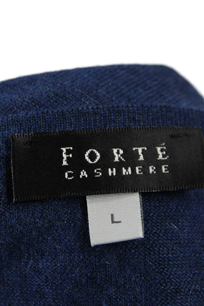 Forte Cashmere Womens Crew Neck Long Sleeves Pullover Sweater Navy Blue Size Lar