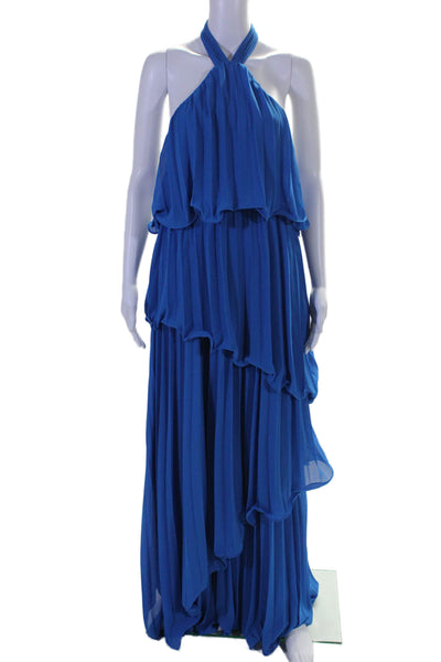 One33 Social Womens Blue Halter Tiered Gown Blue Size 8 16082976