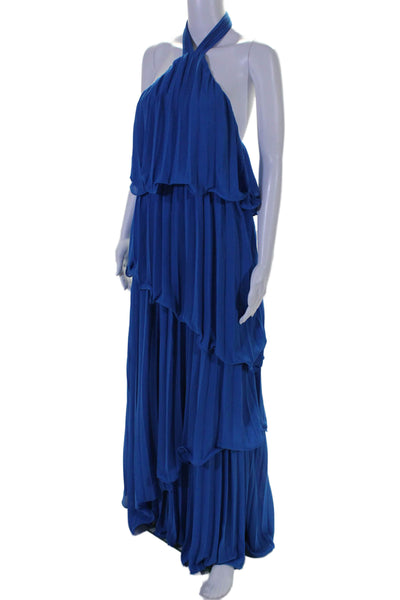 One33 Social Womens Blue Halter Tiered Gown Blue Size 8 16082976